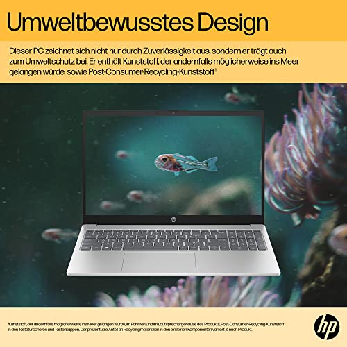 HP Laptop, 15,6 Zoll (39,6 cm) FHD IPS Display, AMD Ryzen 5 7520U, 16 GB RAM, 512 GB SSD, AMD Radeon-Grafik, Windows 11 Home, QWERTZ Tastatur, silber, mit HP Fast Charge