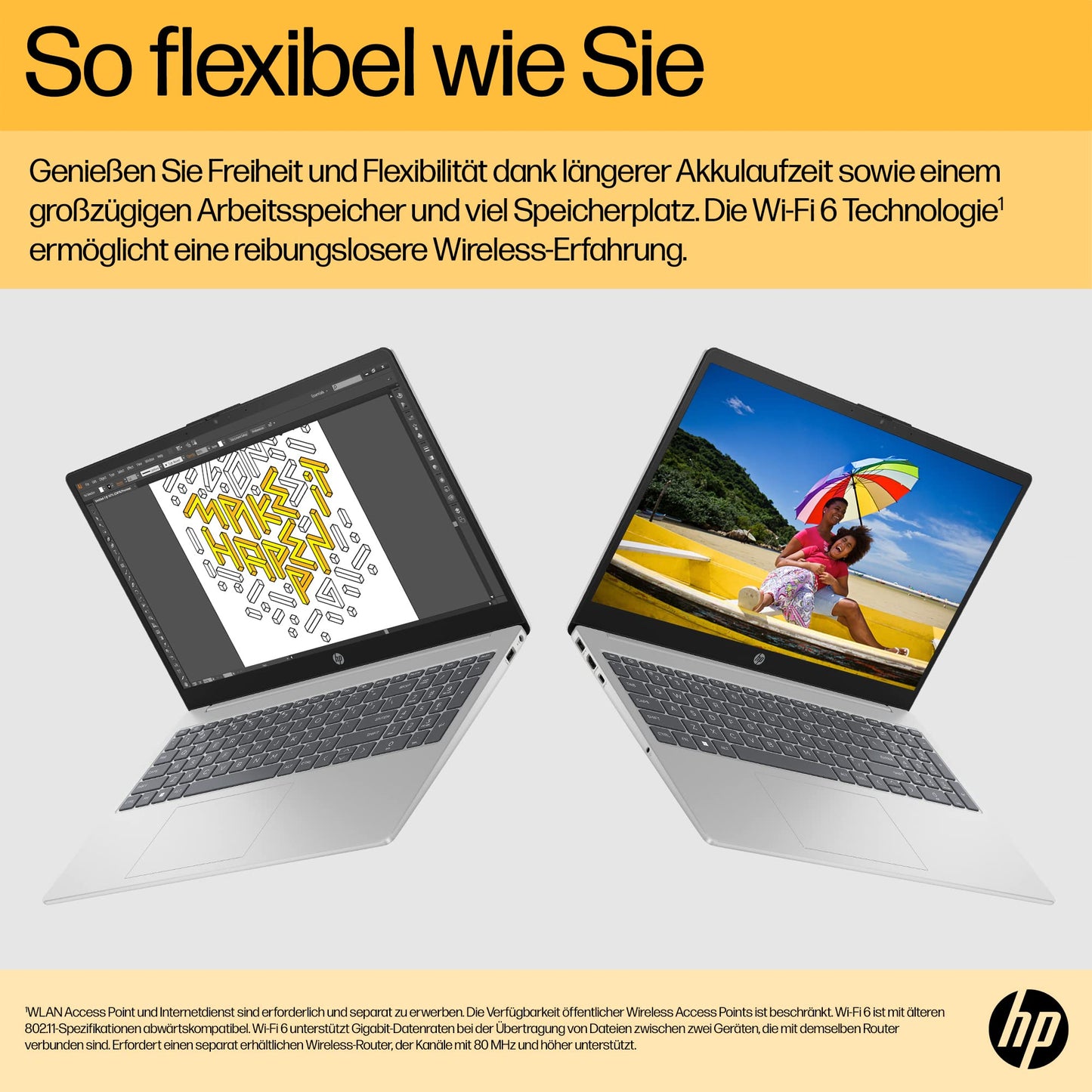 HP Laptop, 15,6 Zoll (39,6 cm) FHD IPS Display, AMD Ryzen 5 7520U, 16 GB RAM, 512 GB SSD, AMD Radeon-Grafik, Windows 11 Home, QWERTZ Tastatur, silber, mit HP Fast Charge