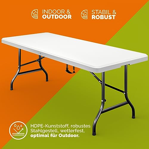 Casaria® Gartentisch 183x76cm Klappbar Wetterfest Tragbar Kunststoff Garten Terrasse Camping Balkontisch Klapptisch Campingtisch Buffettisch Weiß