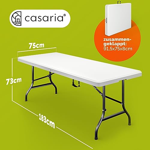 Casaria® Gartentisch 183x76cm Klappbar Wetterfest Tragbar Kunststoff Garten Terrasse Camping Balkontisch Klapptisch Campingtisch Buffettisch Weiß