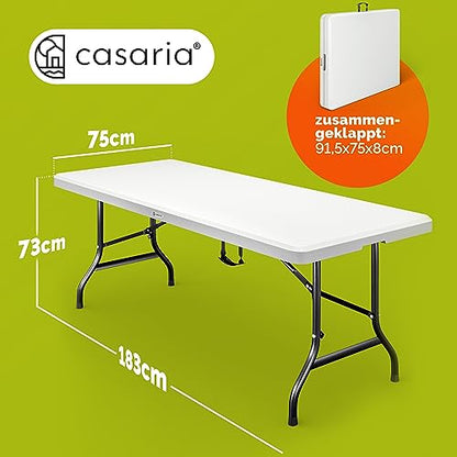 Casaria® Gartentisch 183x76cm Klappbar Wetterfest Tragbar Kunststoff Garten Terrasse Camping Balkontisch Klapptisch Campingtisch Buffettisch Weiß