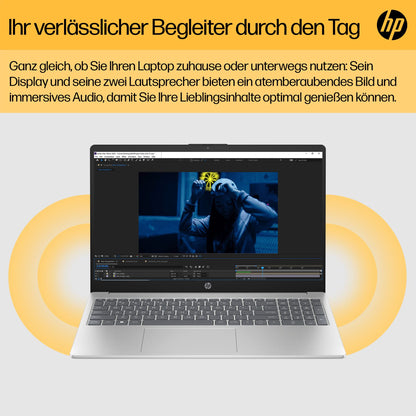 HP Laptop, 15,6 Zoll (39,6 cm) FHD IPS Display, AMD Ryzen 5 7520U, 16 GB RAM, 512 GB SSD, AMD Radeon-Grafik, Windows 11 Home, QWERTZ Tastatur, silber, mit HP Fast Charge