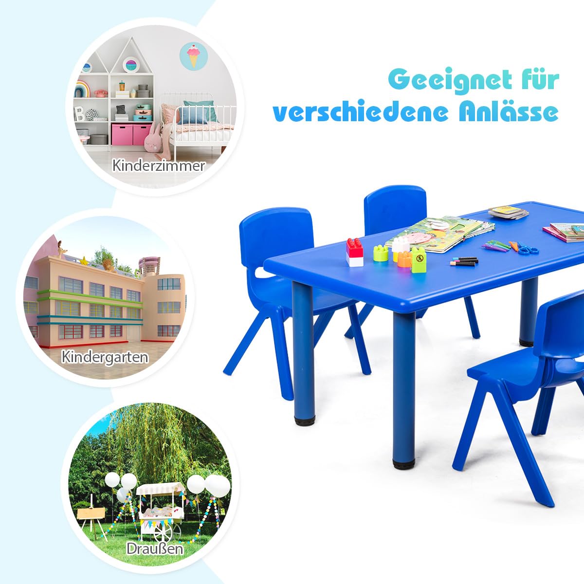 COSTWAY 6er Set Kinderstühle, stapelbare Stühle mit Rückenlehne, bis 80 kg belastbar, für Spielzimmer, Kindergarten, Zuhause oder draußen