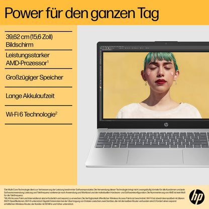 HP Laptop, 15,6 Zoll (39,6 cm) FHD IPS Display, AMD Ryzen 5 7520U, 16 GB RAM, 512 GB SSD, AMD Radeon-Grafik, Windows 11 Home, QWERTZ Tastatur, silber, mit HP Fast Charge